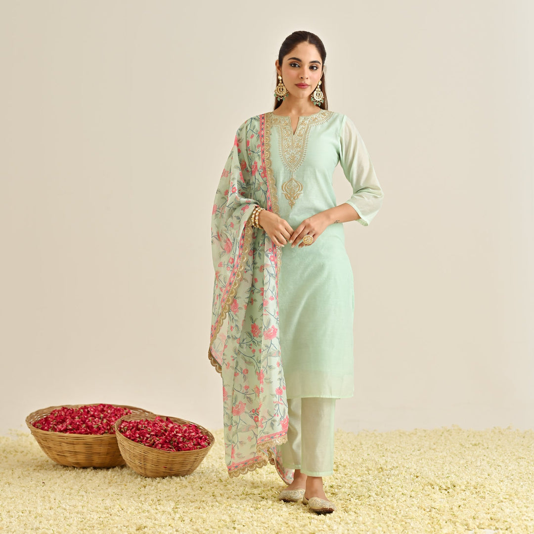 Mint-Poly-Chanderi-Yoke-Detail-Straight-3-Piece-Kurta-Set