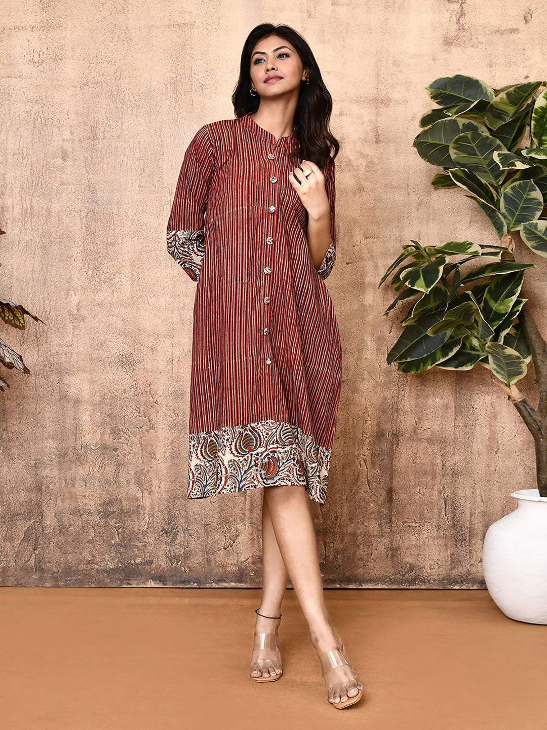 Miraya-Red-Cotton-Block-Printed-Long-Shirt-Dress