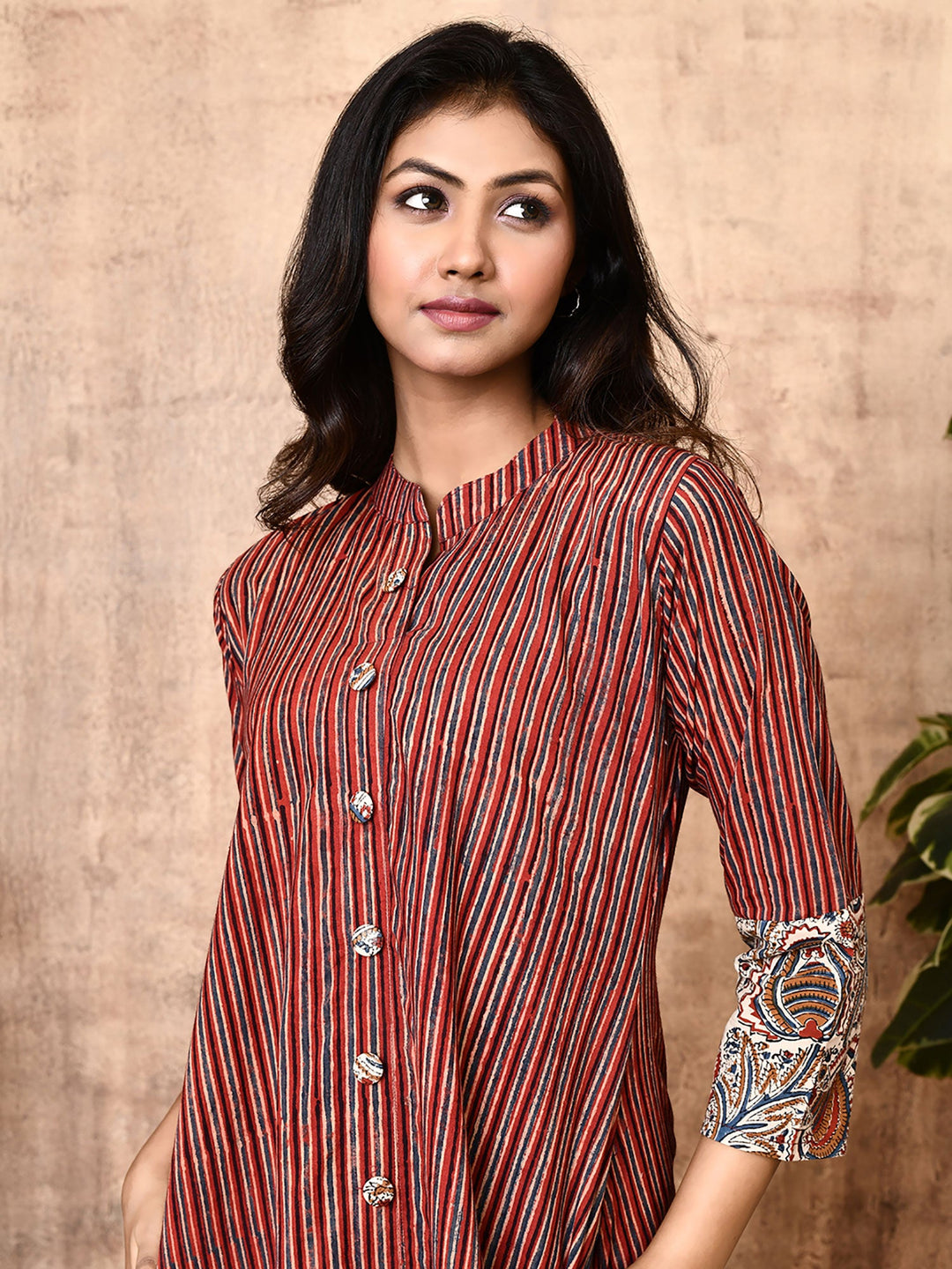 Miraya-Red-Cotton-Block-Printed-Long-Shirt-Dress