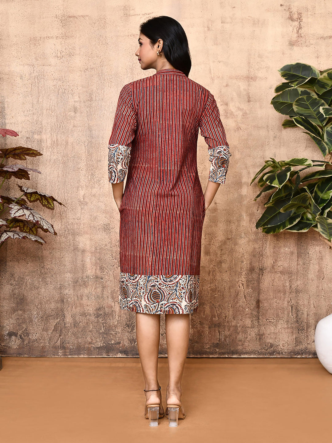 ZERESOUQ-Miraya-Red-Cotton-Block-Printed-Long-Shirt-Dress