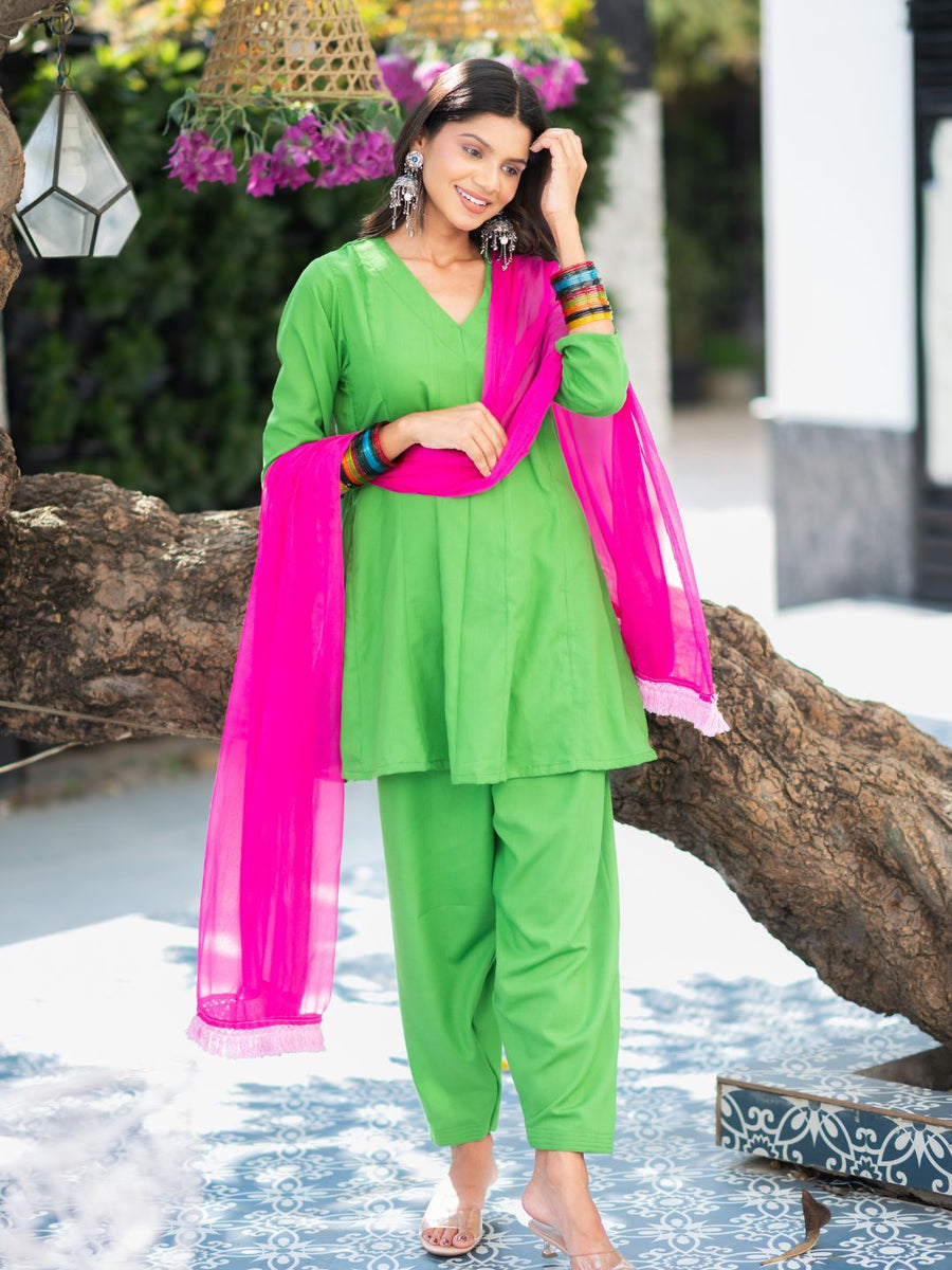 Mocha-Parrot-Green-Cotton-Salwar-Set