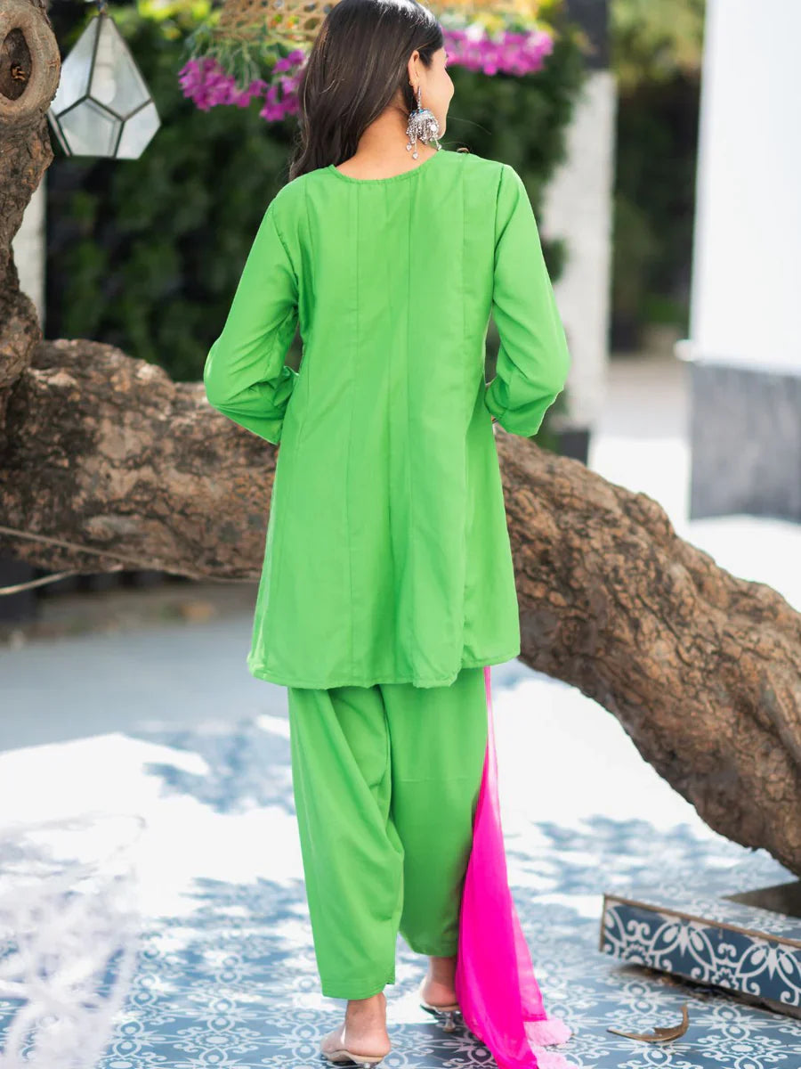 Mocha-Parrot-Green-Cotton-Salwar-Set