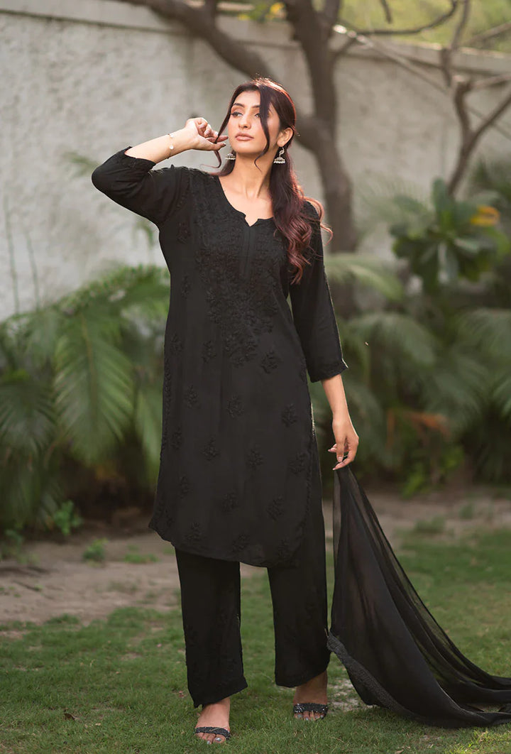 Moonchild-Black-Rayon-Three-Fourth-Sleeves-3-Piece-Kurta-Set