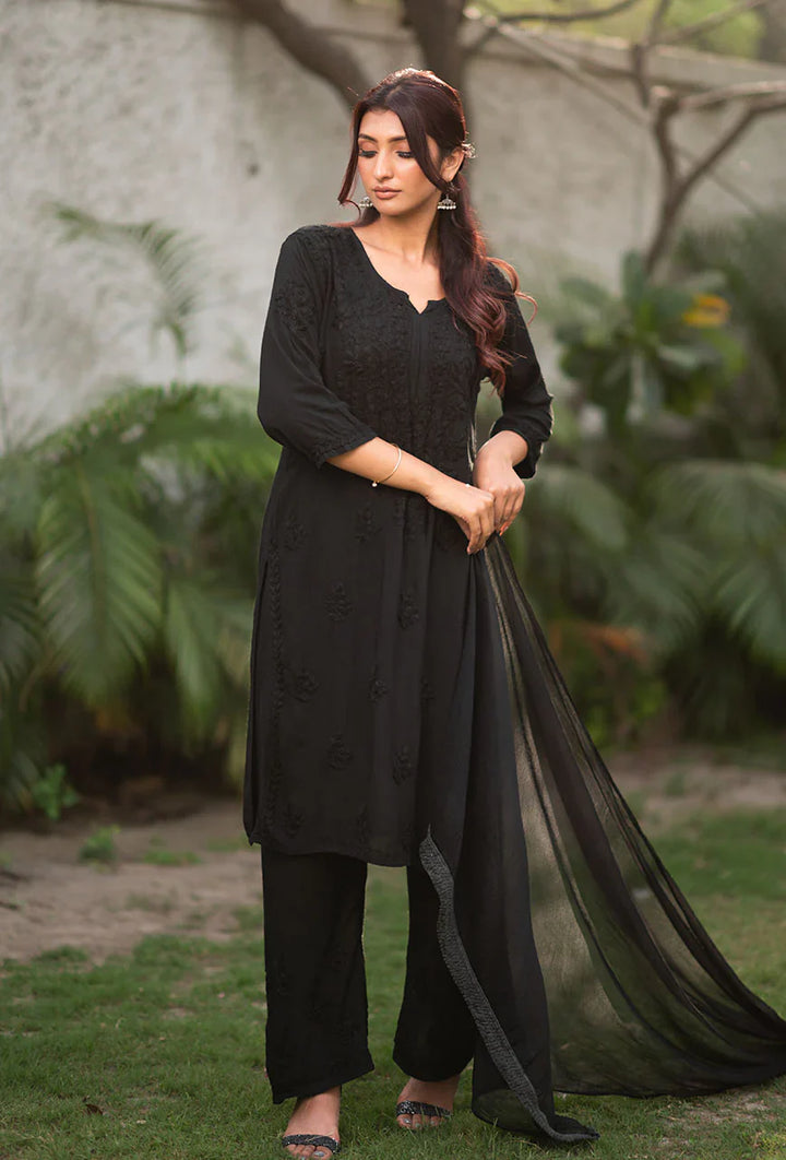 Moonchild-Black-Rayon-Three-Fourth-Sleeves-3-Piece-Kurta-Set