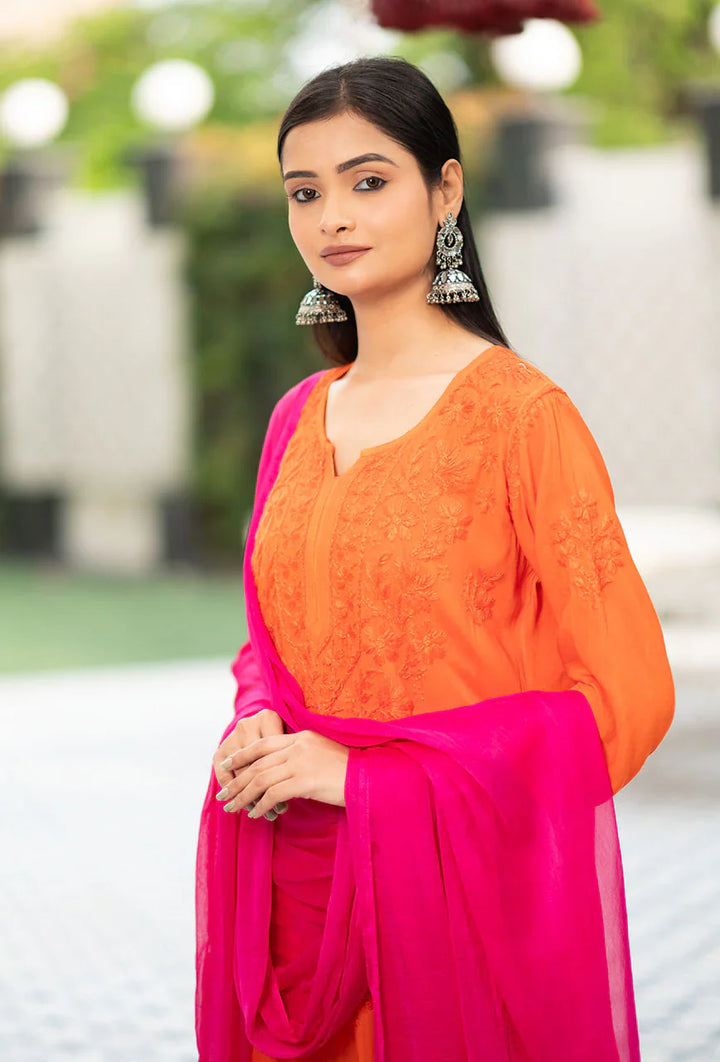 Moonchild-Orange-Rayon-Three-Fourth-Sleeves-3-Piece-Kurta-Set