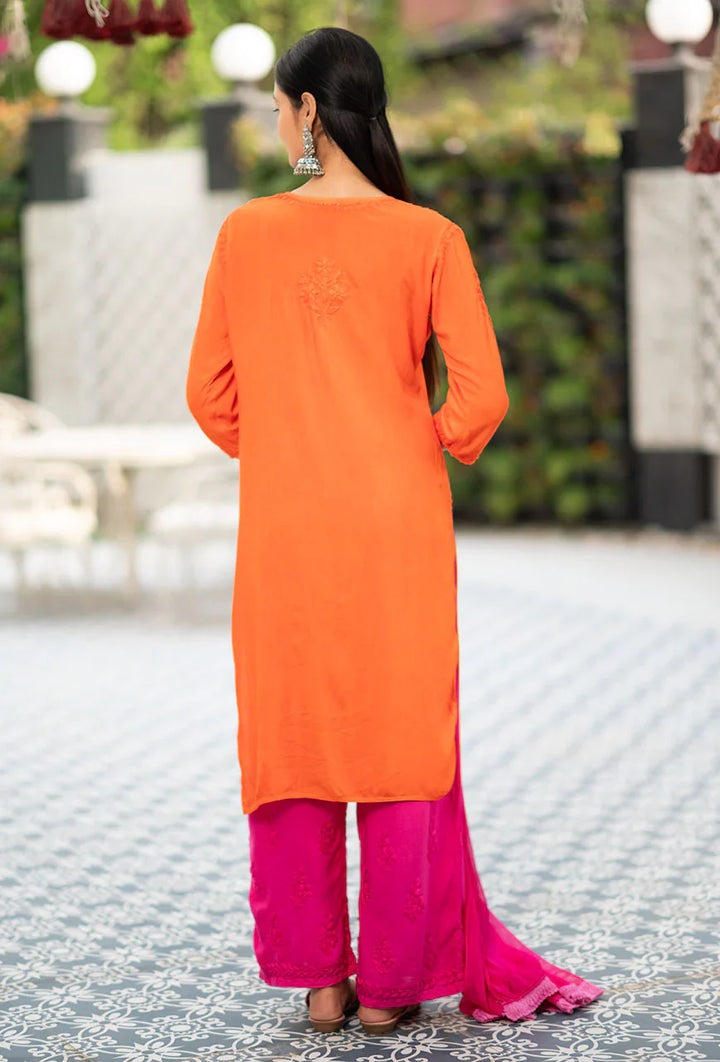 Moonchild-Orange-Rayon-Three-Fourth-Sleeves-3-Piece-Kurta-Set