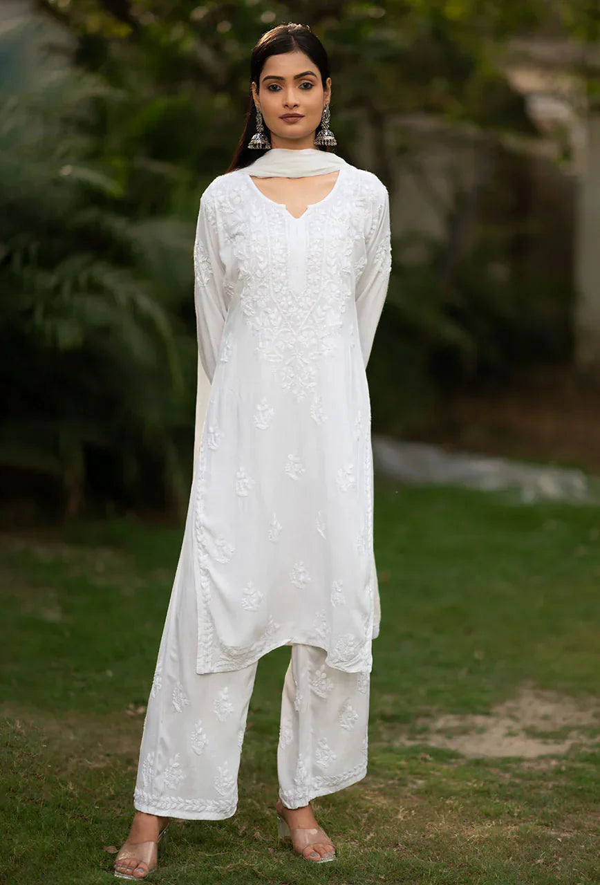 Moonchild-White-Rayon-Three-Fourth-Sleeves-3-Piece-Kurta-Set