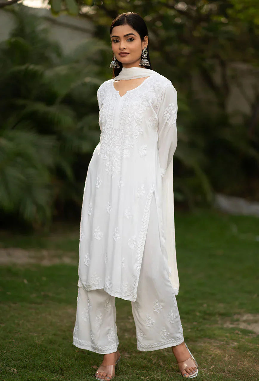 Moonchild-White-Rayon-Three-Fourth-Sleeves-3-Piece-Kurta-Set