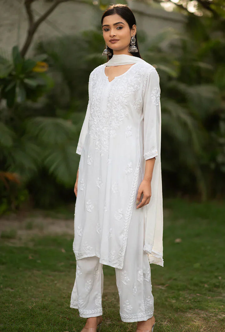 Moonchild-White-Rayon-Three-Fourth-Sleeves-3-Piece-Kurta-Set