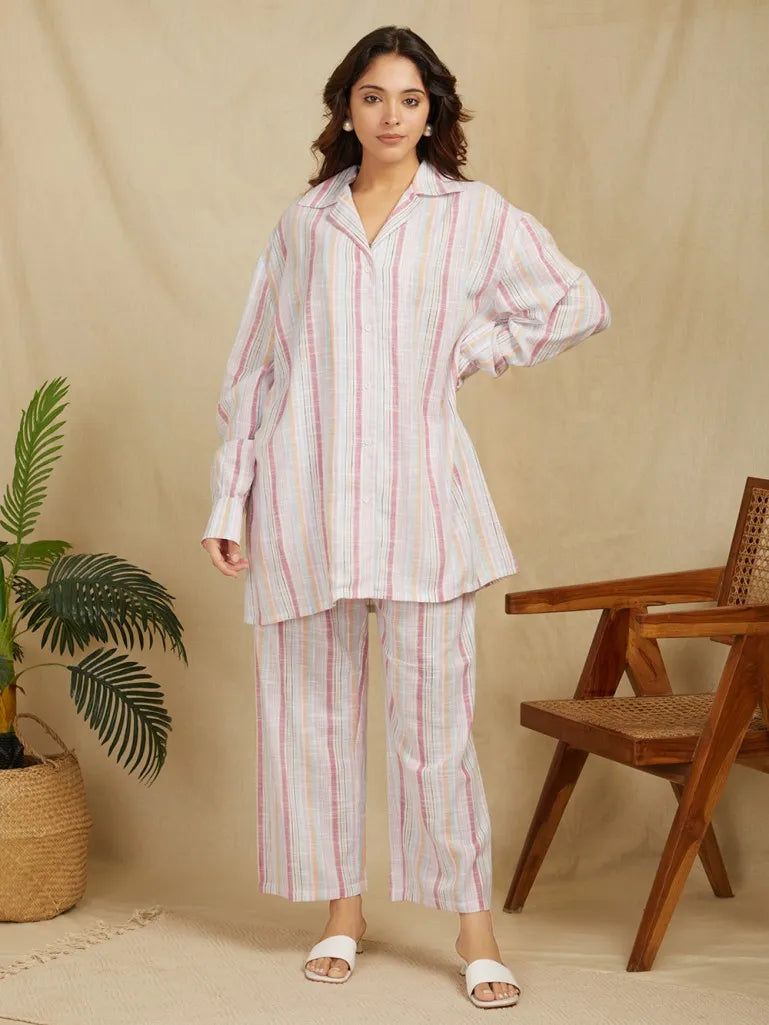 Multi-Color-100%-Cotton-Stripe-Co-Ord-Set