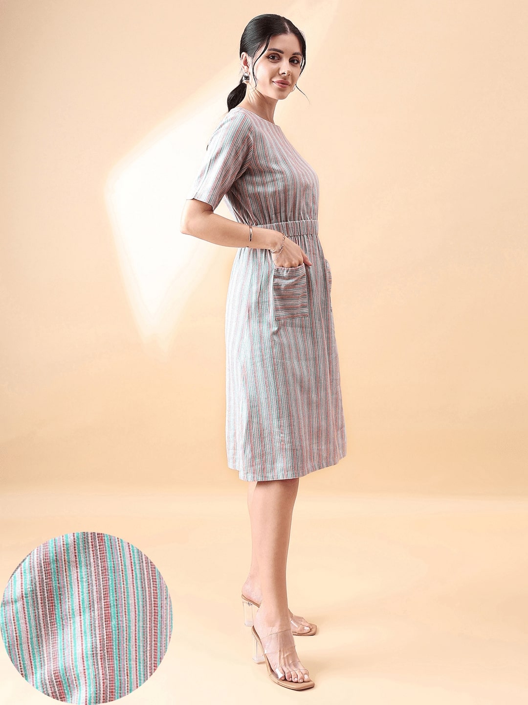 Multi-Color-Linen-A-Line-Stripe-Dress