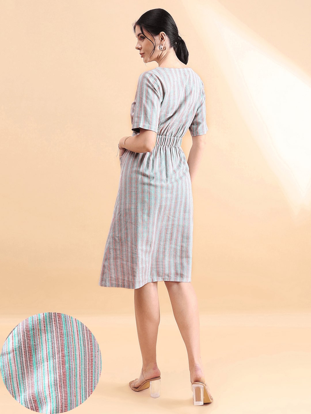 Multi-Color-Linen-A-Line-Stripe-Dress