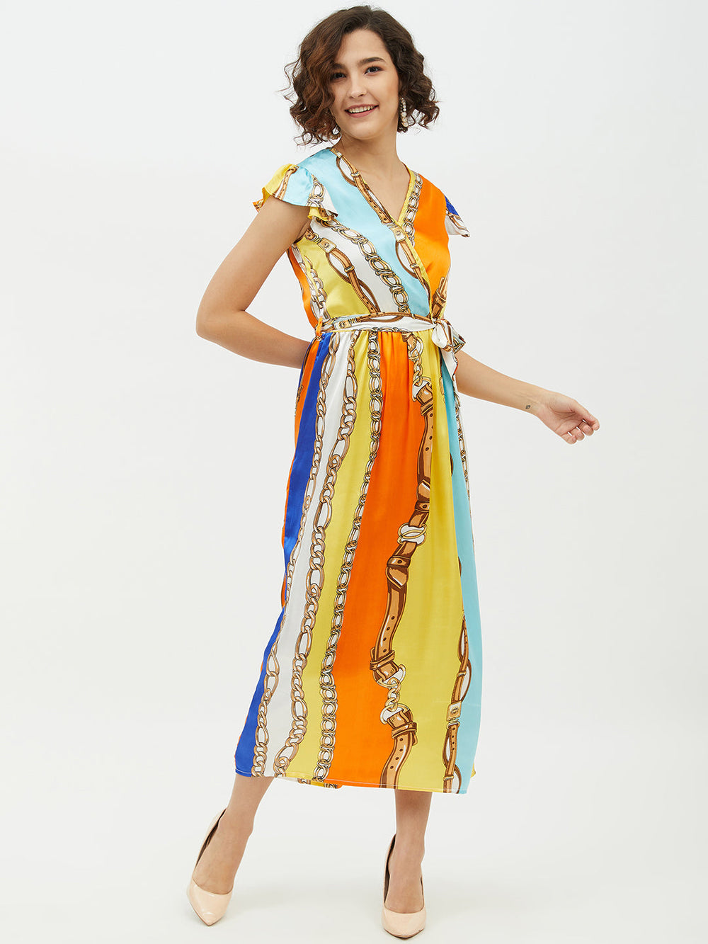 Multi-Color-Poly-Satin-Chain-Print-Long-Dress