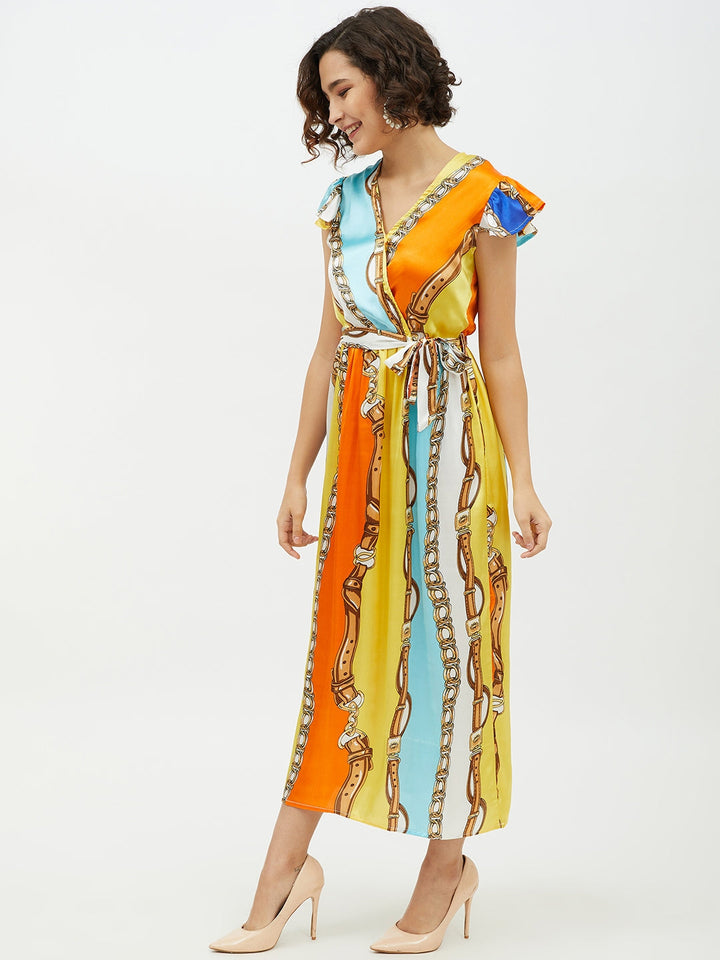 Multi-Color-Poly-Satin-Chain-Print-Long-Dress