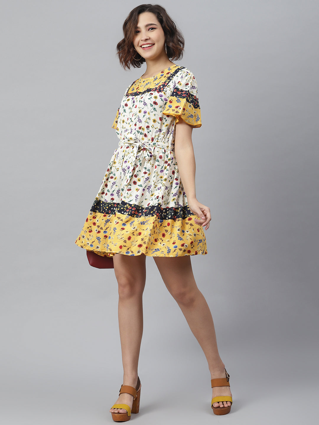 Multi-Color-Polyester-Floral-Printed-Dress