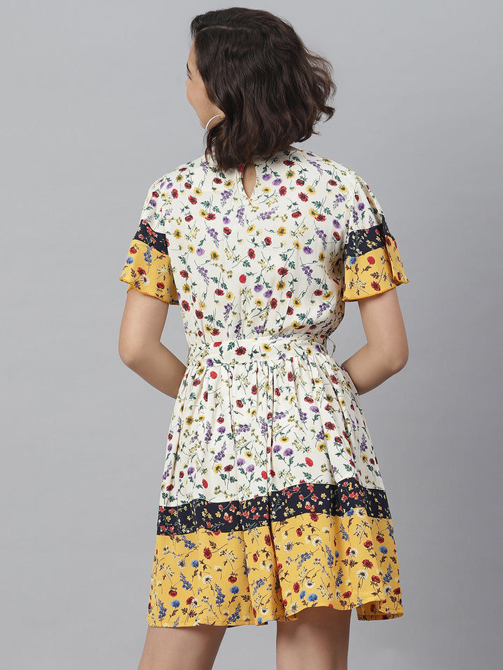 Multi-Color-Polyester-Floral-Printed-Dress