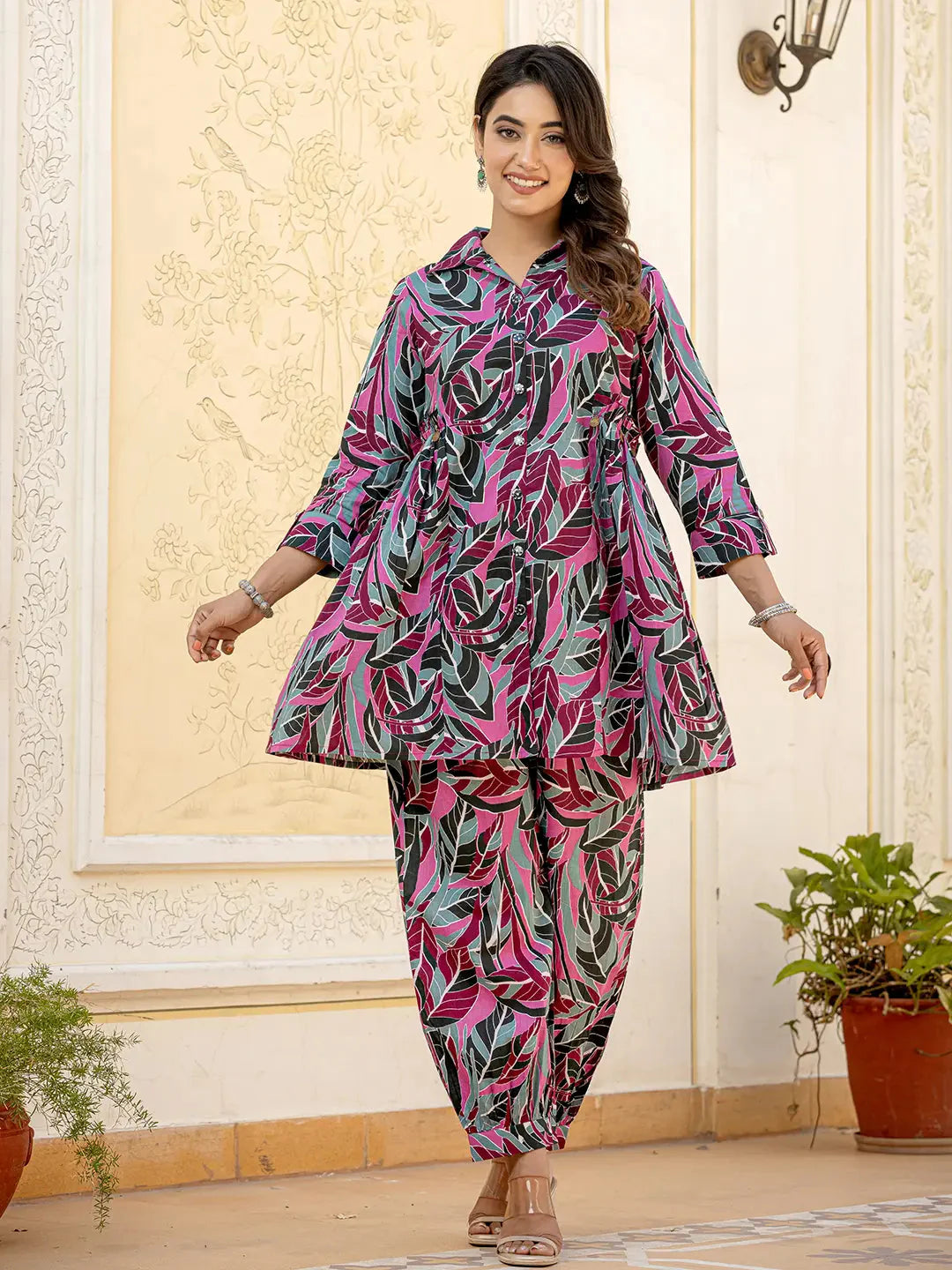 Multicolor-Cotton-Leaf-Printed-Co-Ord-Set