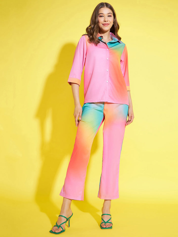 Multi-Polyester-Rainbow-Printed-Shirt-&-Trouser-Co-Ord-Set