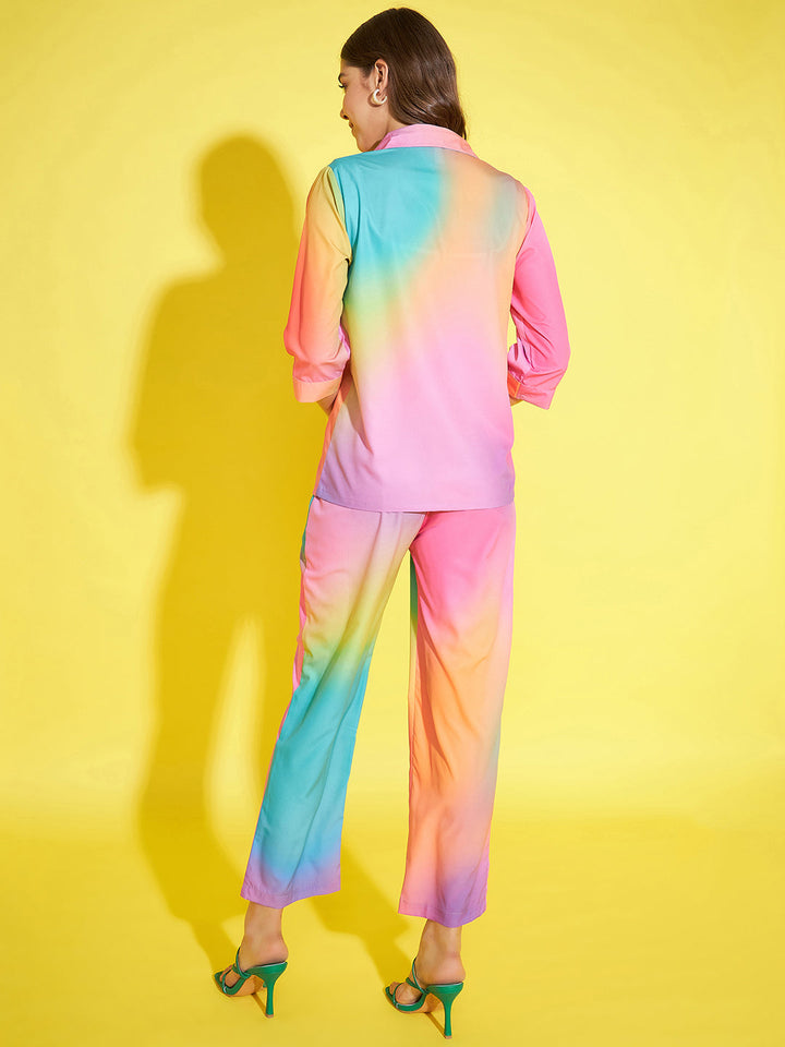 Multi-Polyester-Rainbow-Printed-Shirt-&-Trouser-Co-Ord-Set