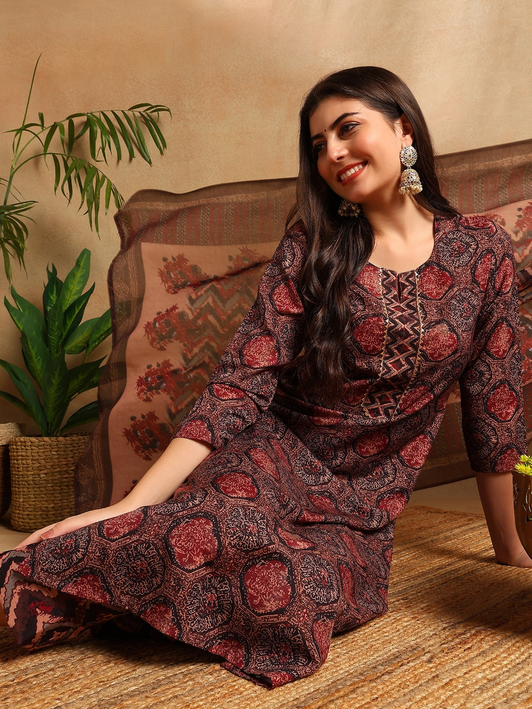 ZERESOUQ-Multicolor-Rayon-Blend-Floral-Printed-Straight-3-Piece-Kurta-Set