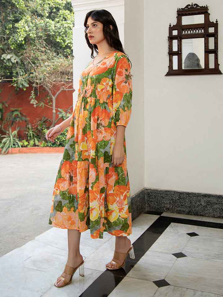ZERESOUQ-Multicolor-Cambric-Fit-&-Flare-Dress