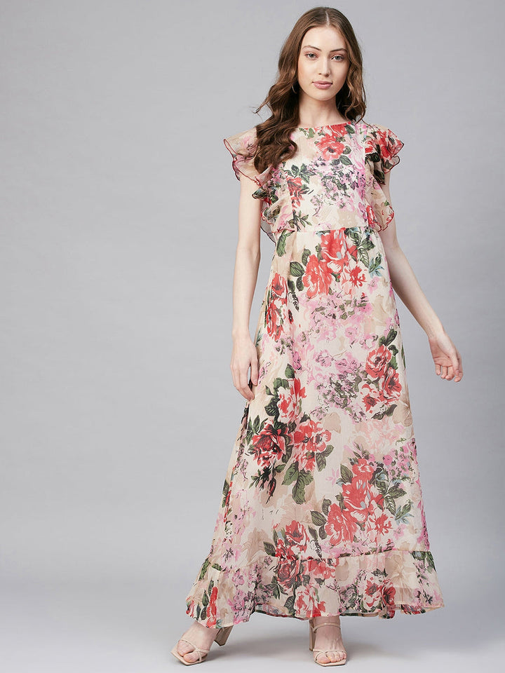 Multicolor-Chiffon-Floral-Maxi-Dress