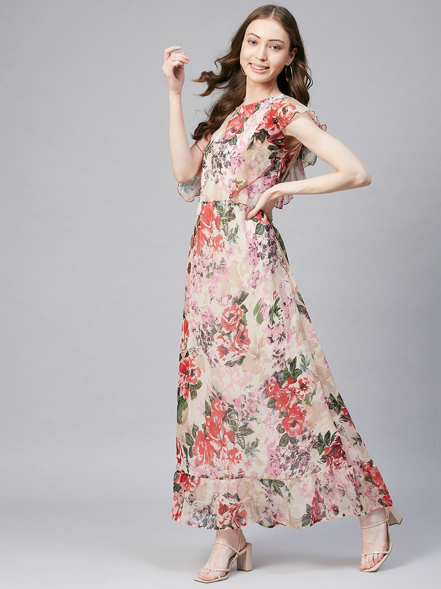 Multicolor-Chiffon-Floral-Maxi-Dress