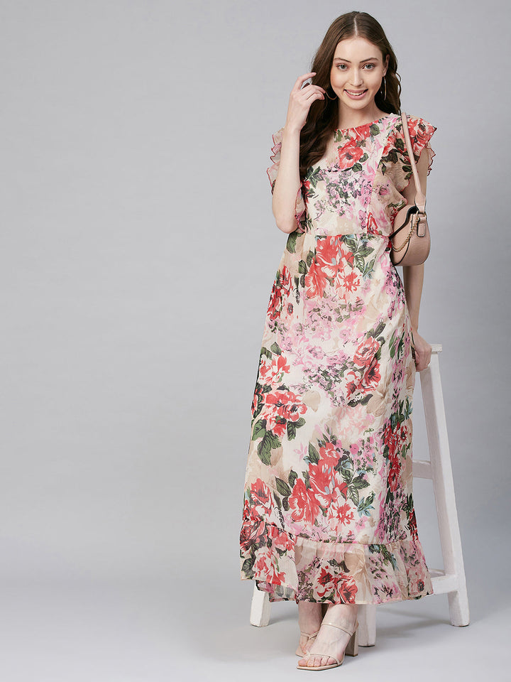 Multicolor-Chiffon-Floral-Maxi-Dress
