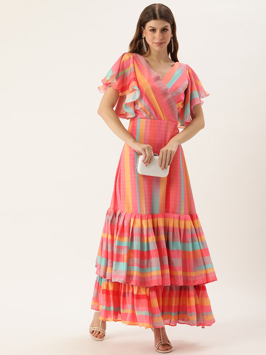 Multicolor-Chinon-Boat-Neck-Digital-Print-Gown