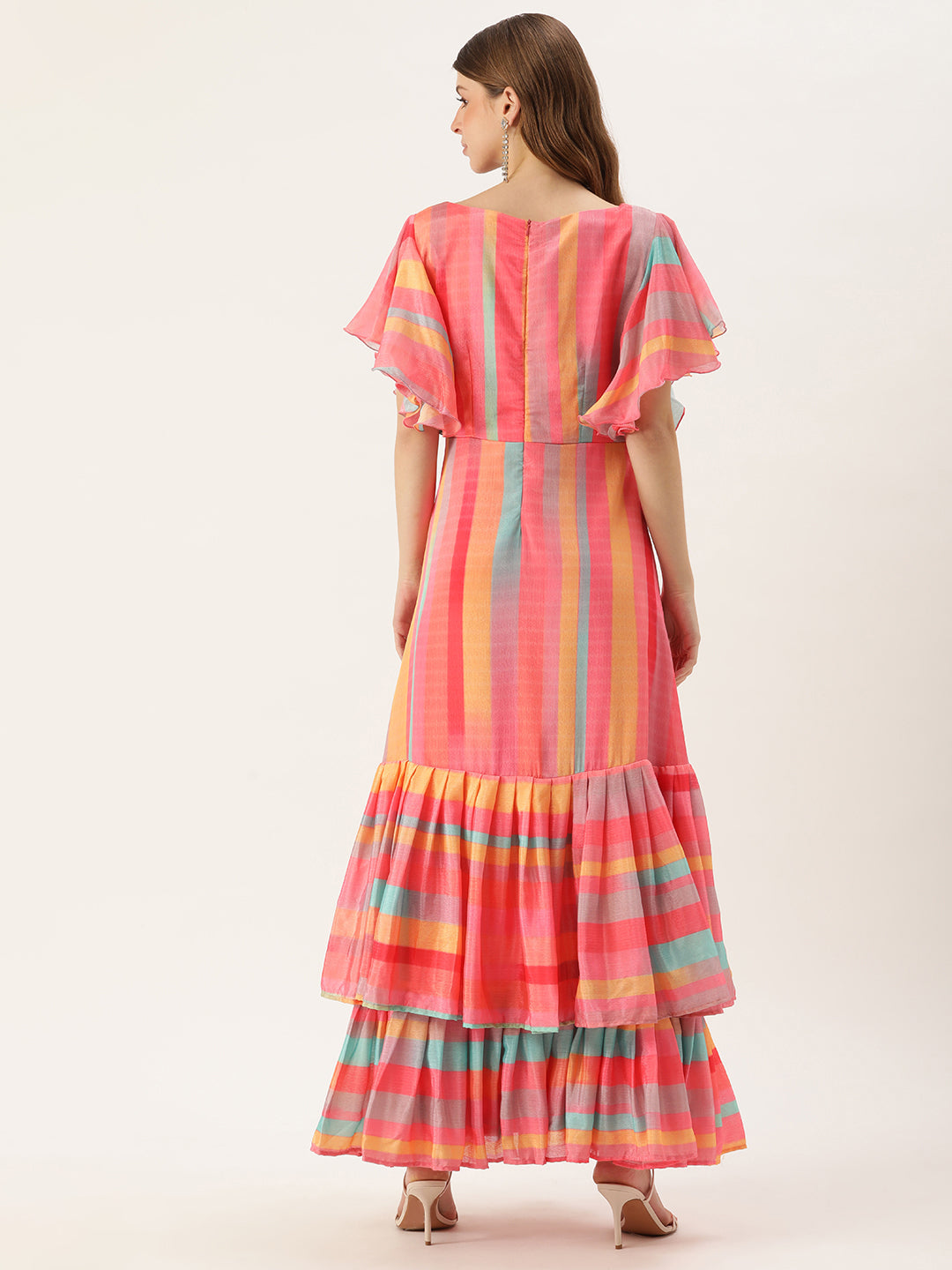 Multicolor-Chinon-Boat-Neck-Digital-Print-Gown
