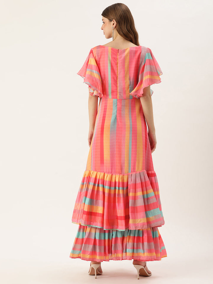 Multicolor-Chinon-Boat-Neck-Digital-Print-Gown