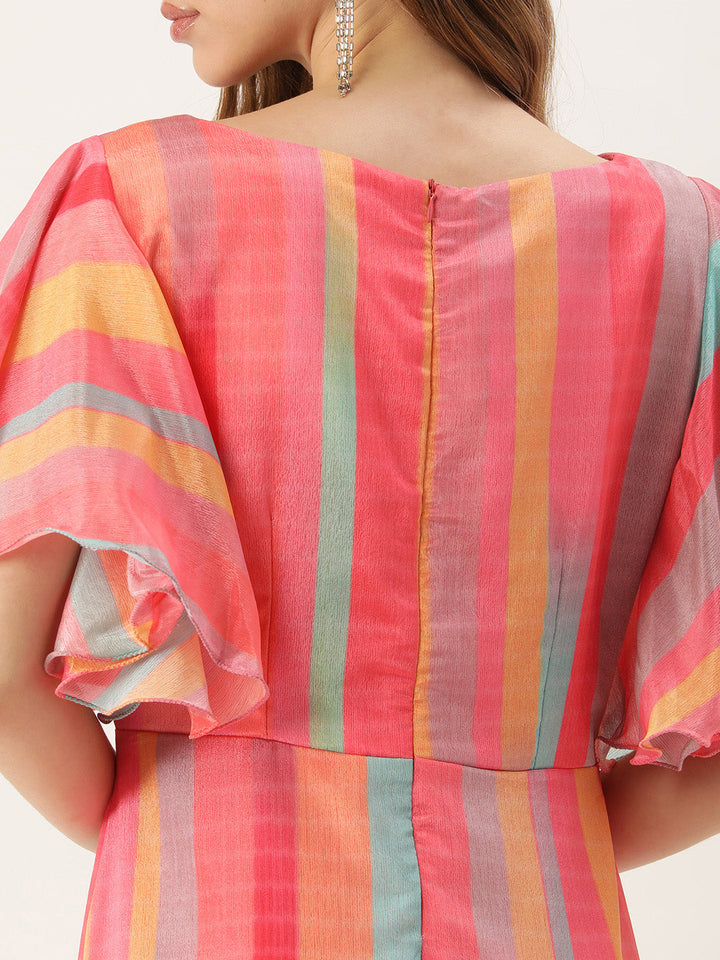 Multicolor-Chinon-Boat-Neck-Digital-Print-Gown
