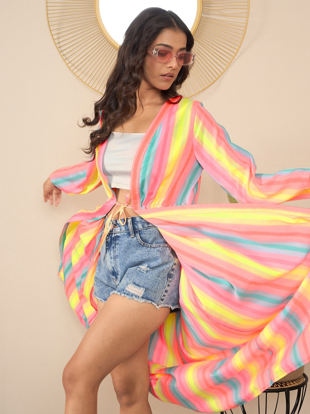 Multicolor-Cotton-&-Polyester-Bright-Rainbow-Printed-Shrug