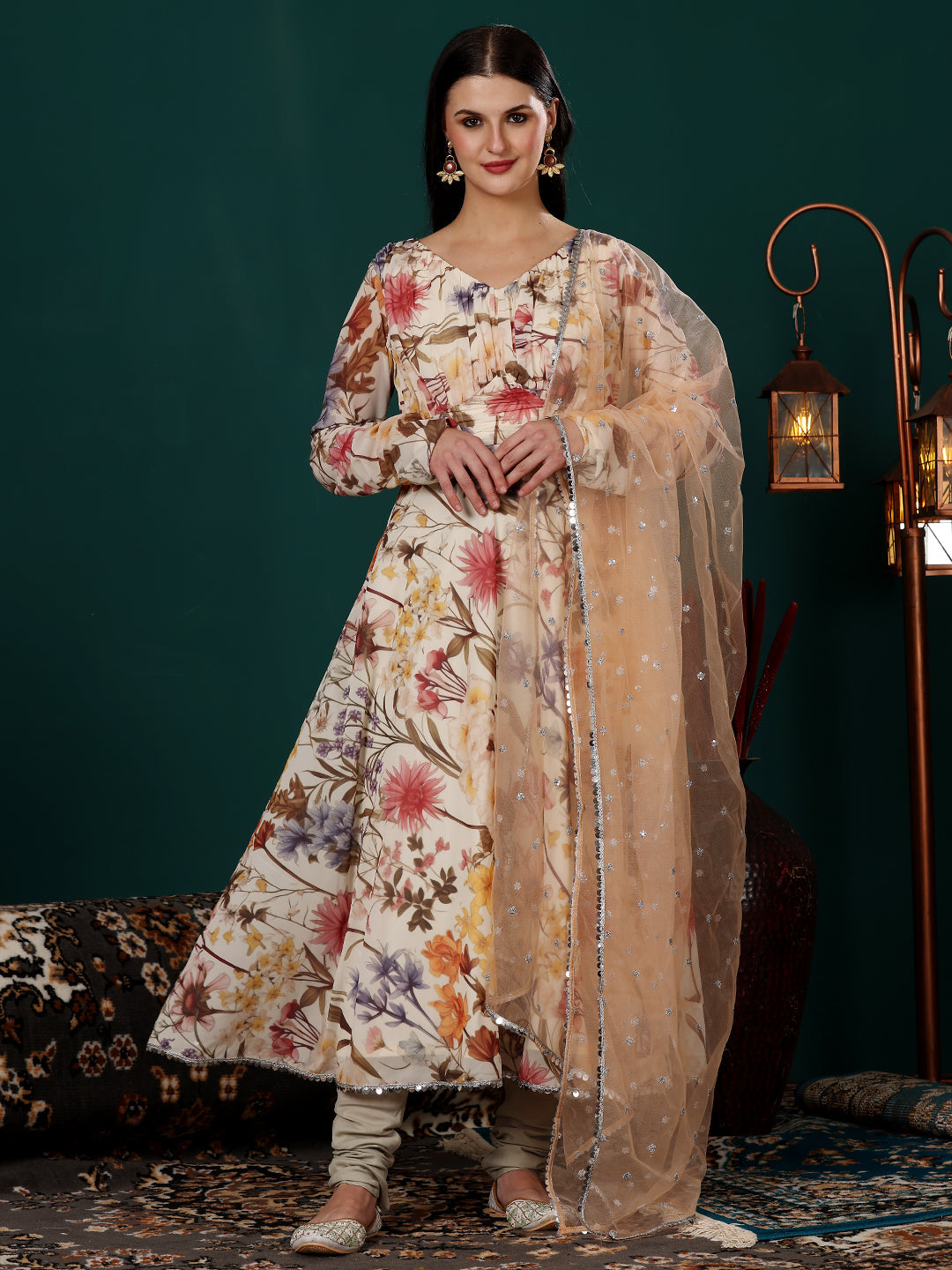 Multicolor-Georgette-Printed-Gathered-Style-Yoke-Anarkali-Suit