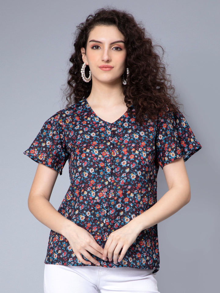Multicolor Moss Georgette Half Sleeve Top