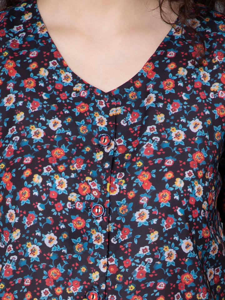 Multicolor Moss Georgette Half Sleeve Top