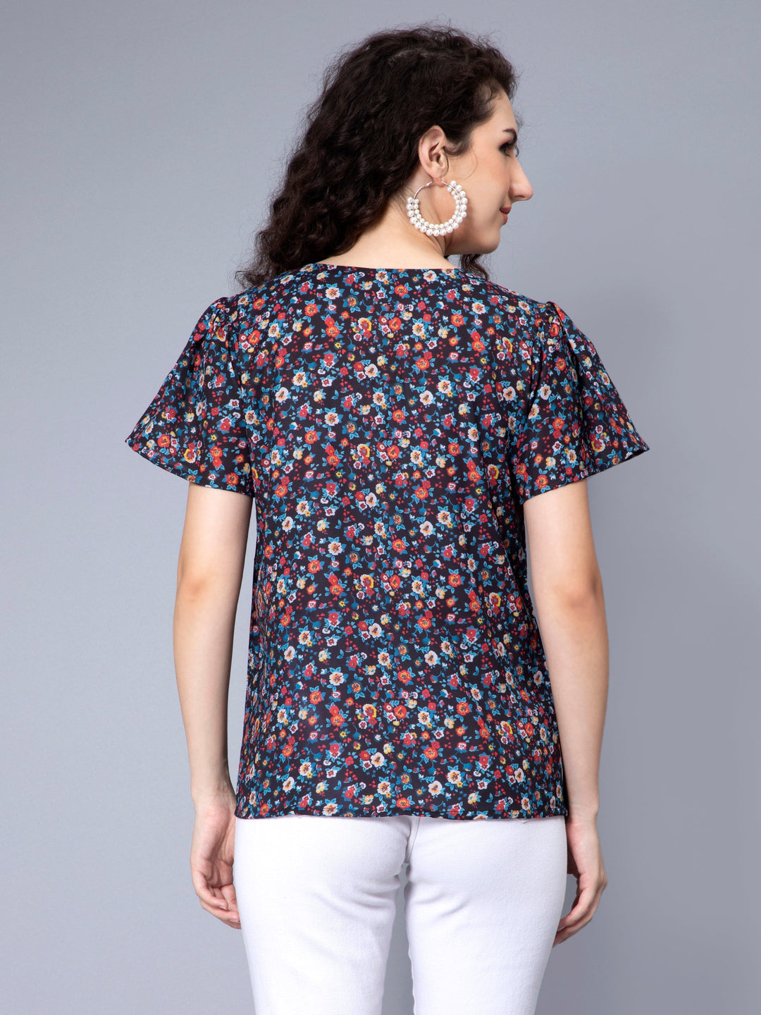 Multicolor Moss Georgette Half Sleeve Top