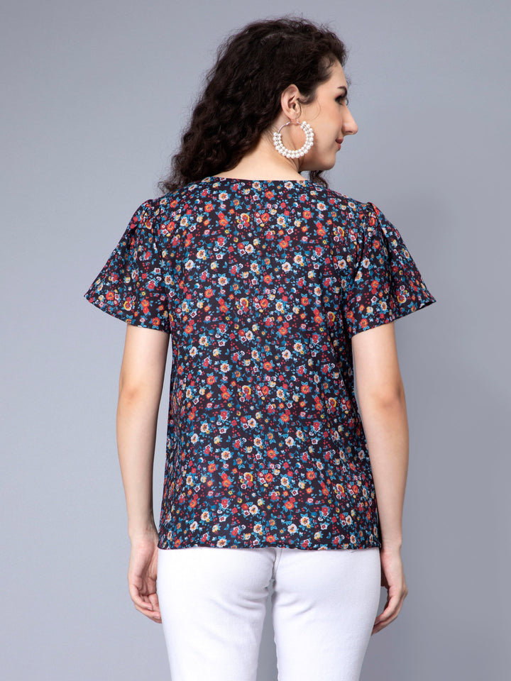 Multicolor Moss Georgette Half Sleeve Top