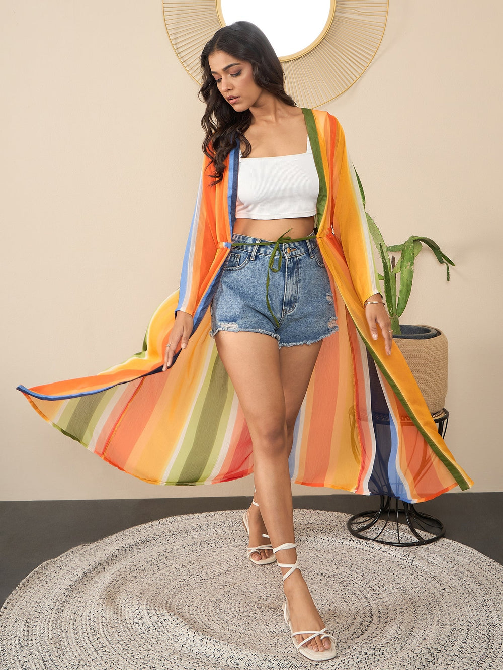 Multicolor-Polyester-Crepe-Bright-Rainbow-Printed-Shrug