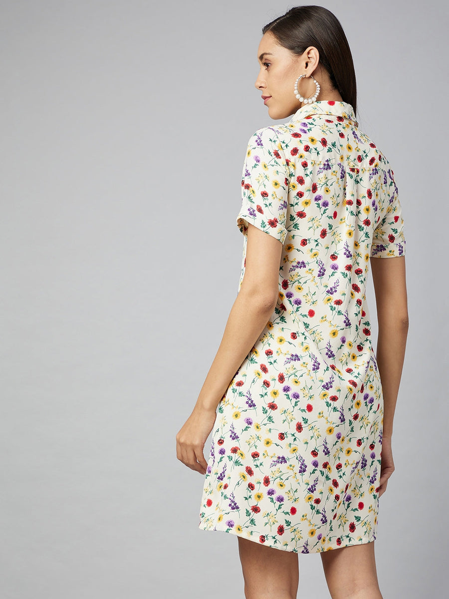 Multicolor-Polyester-Floral-Shirt-Dress