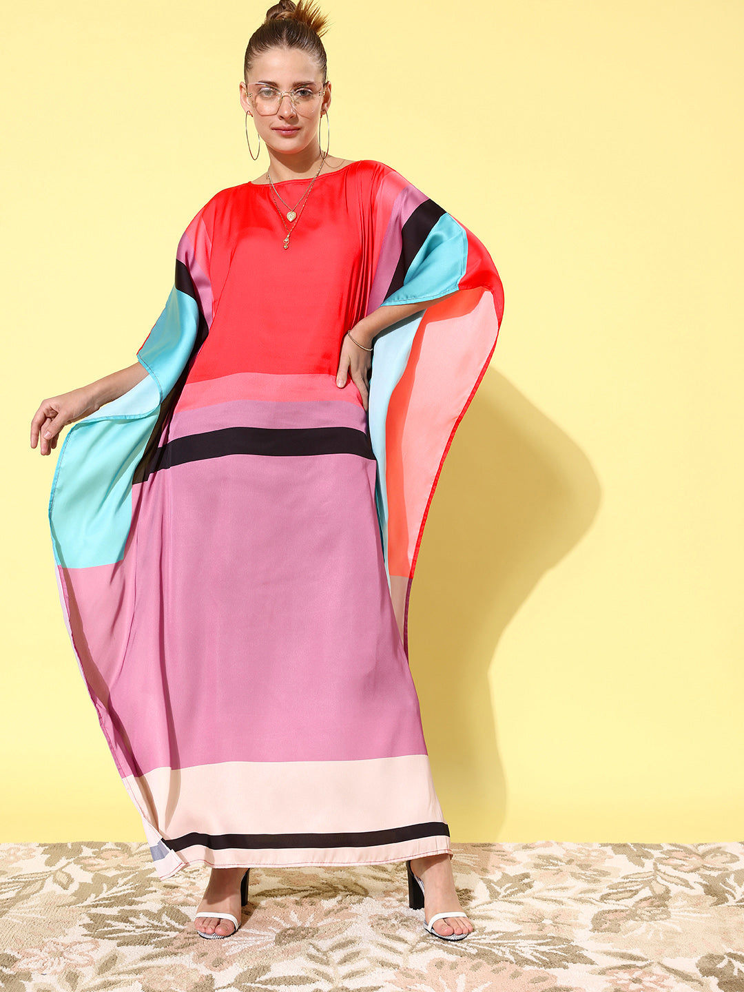 Multicolor-Satin-Kaftan-Dress