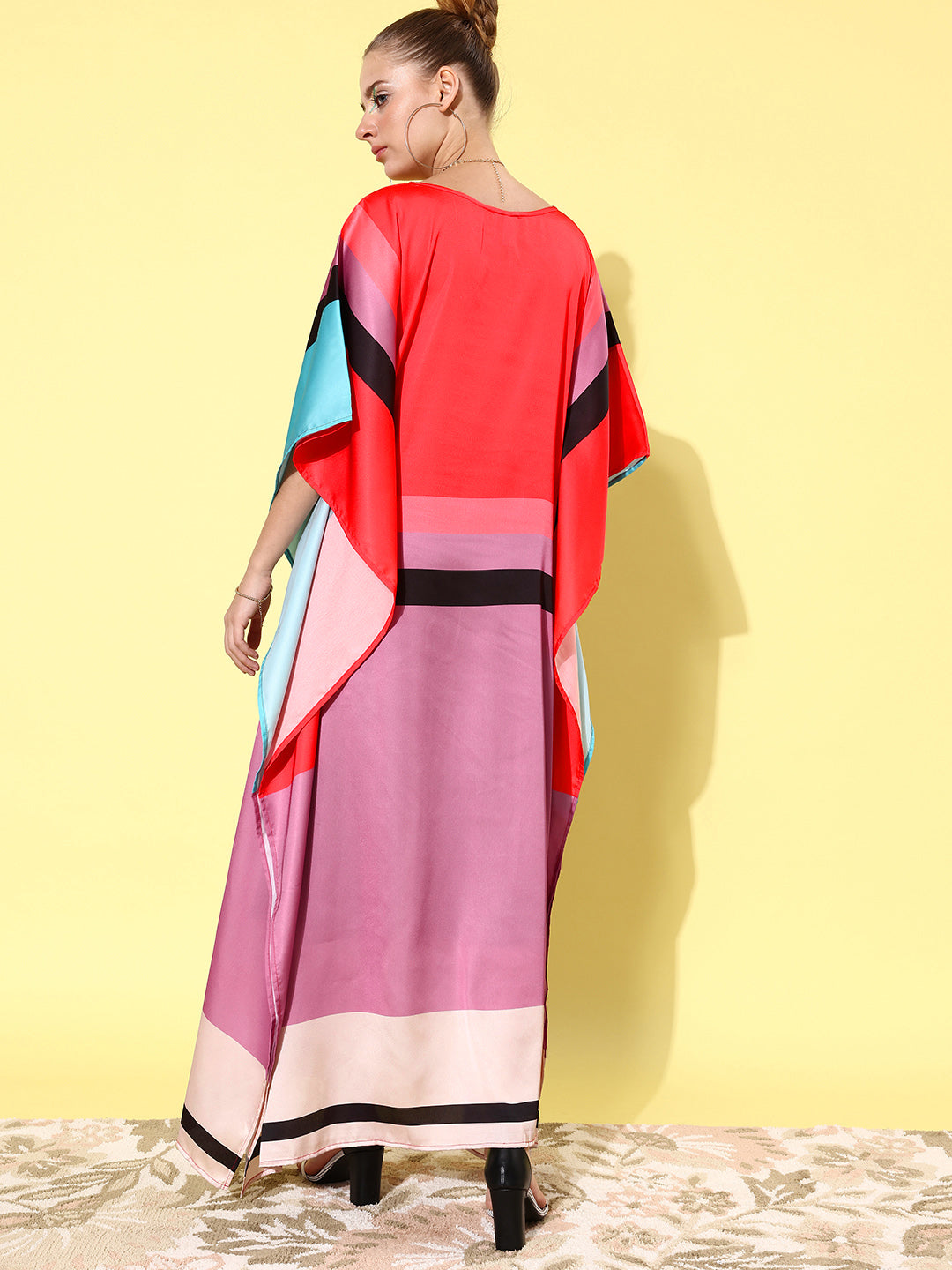 Multicolor-Satin-Kaftan-Dress