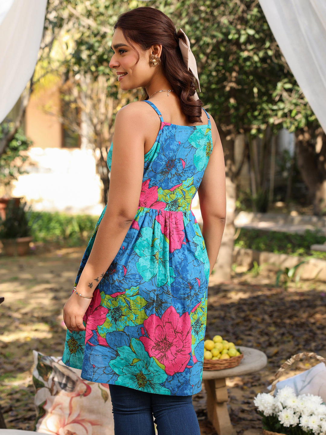 Multicolor Cotton All-Over Floral A-Line Tunic Only