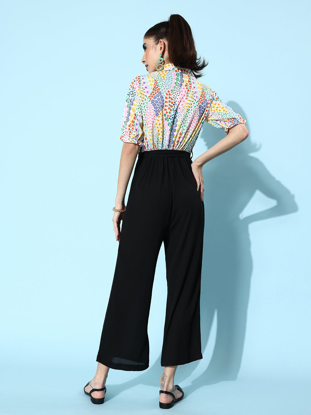 Multicolored-&-Black-Polyester-Printed-Jumpsuit