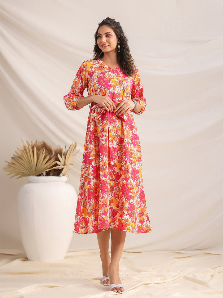 Multicolour-Cotton-Floral-Printed-Dress