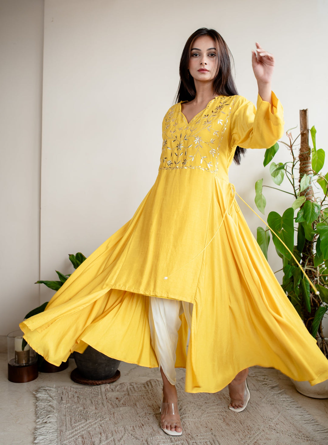 Mustard--Silk-Indo-Western-Mukaish-Co-Ord-Set