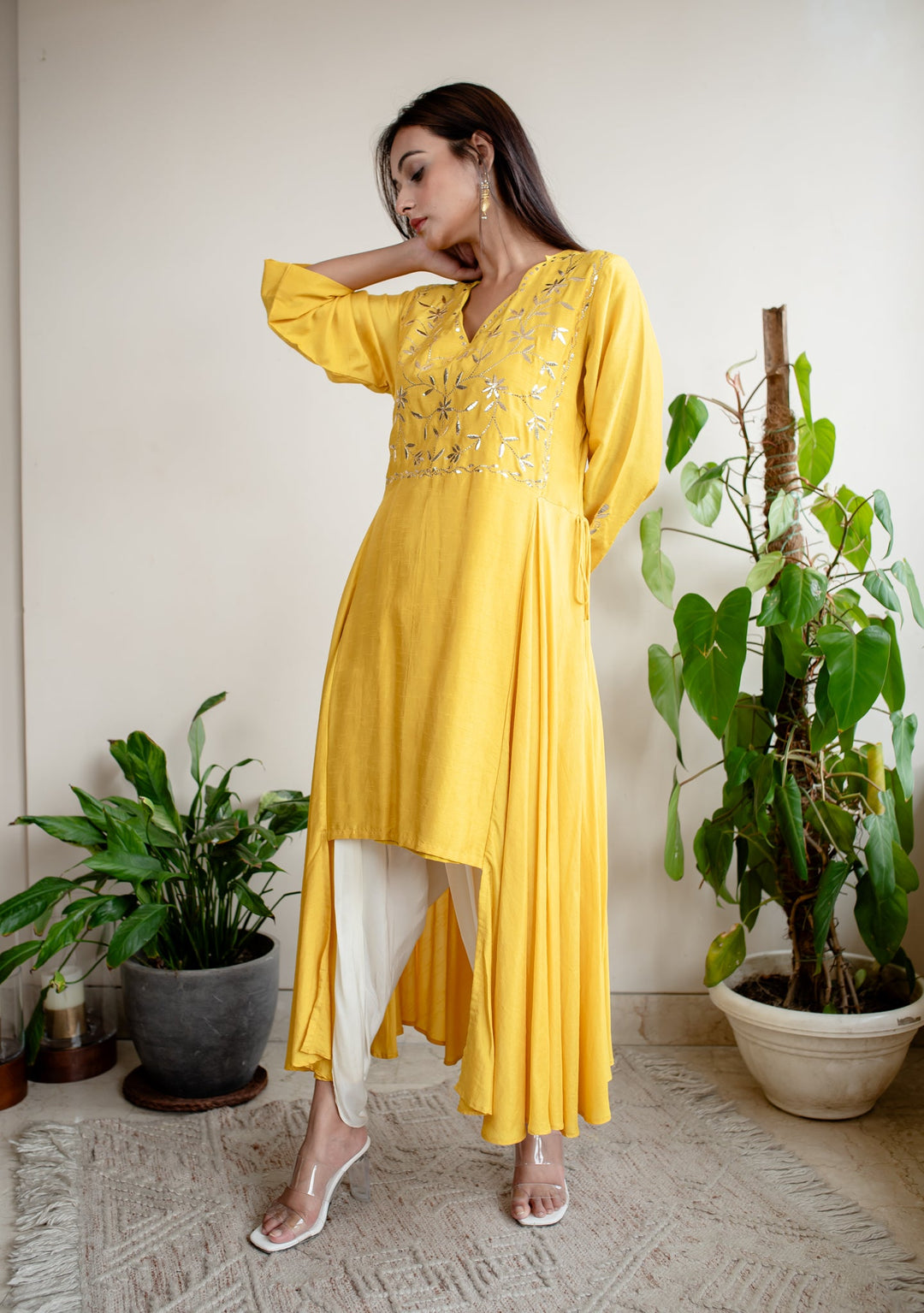 Mustard--Silk-Indo-Western-Mukaish-Co-Ord-Set