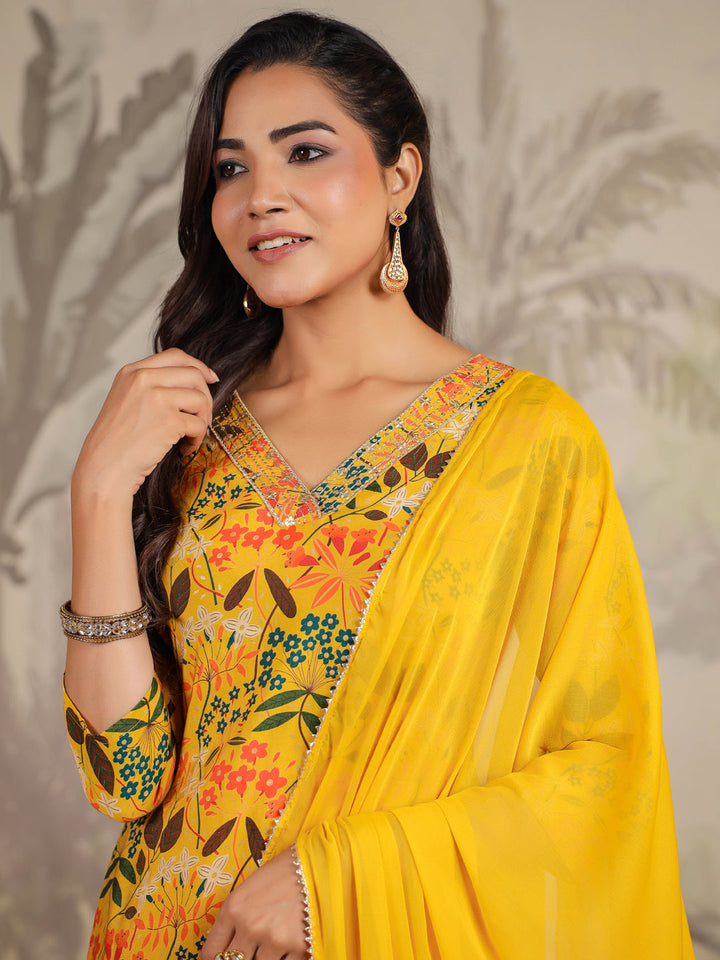 Mustard All-Over Chanderi Floral Chanderi Kurta Set