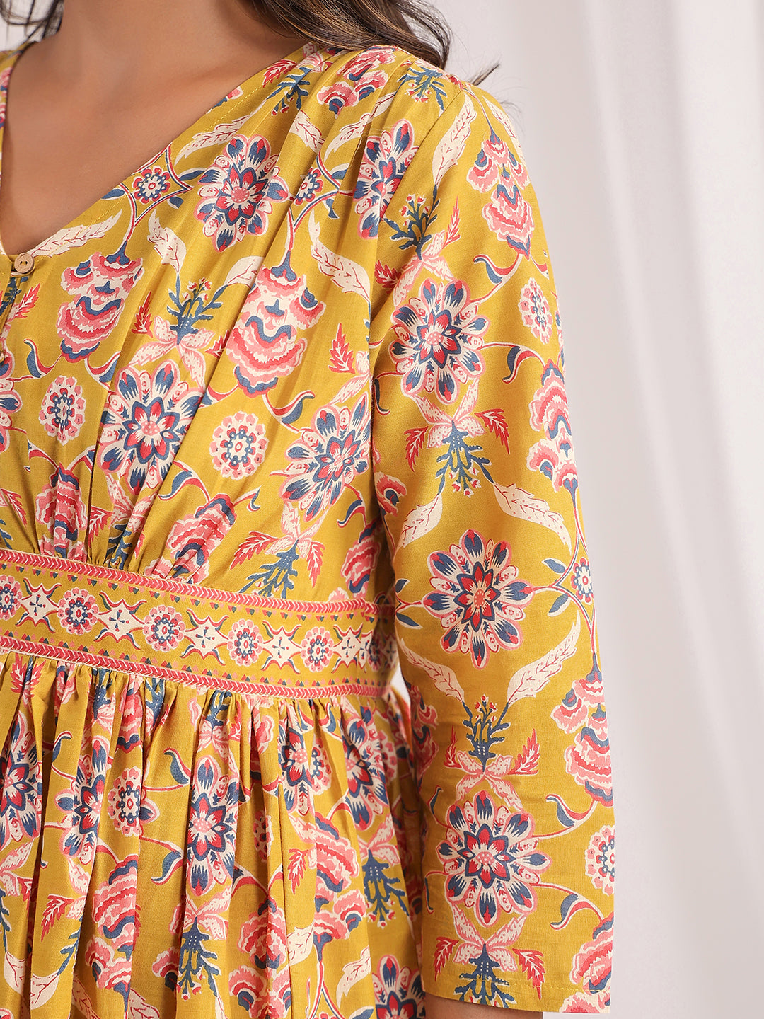 Mustard-Cambric-Ethnic-Motifs-Gathered-Dress