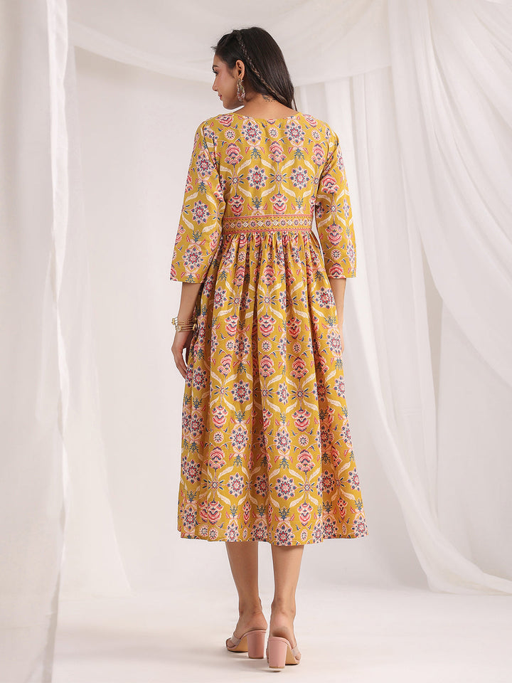 Mustard-Cambric-Ethnic-Motifs-Gathered-Dress